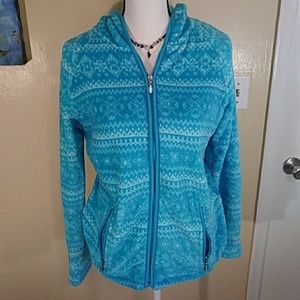 Lena womens Aqua Blue White Zipper Hoodie Fleece